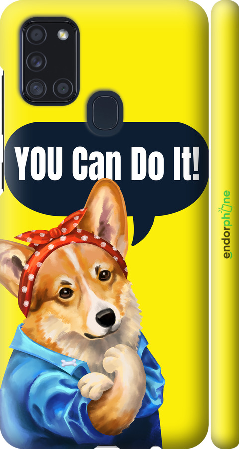 3D пластиковий матовий чехол чехол с корги You Can Do It для Samsung Galaxy A21s A217F - 6184m-1943 изображение 