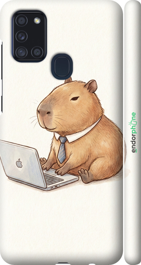 3D пластиковый матовый чехол Funny Capybara CEO Working для Samsung Galaxy A21s A217F - 6777m-1943 изображение 