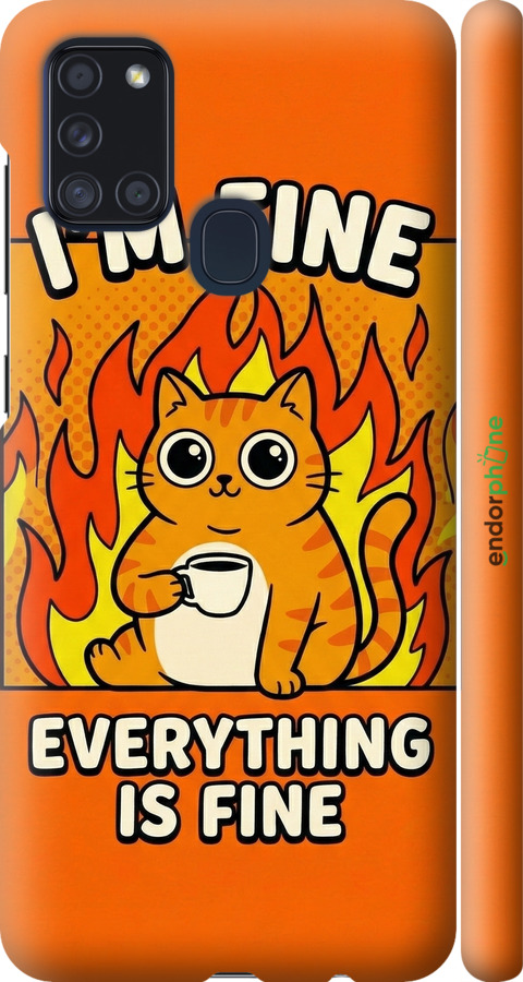 3D пластиковий матовий чехол Funny Cat для Samsung Galaxy A21s A217F - 6786m-1943 изображение 