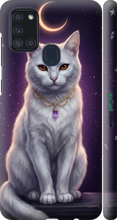 3D пластиковый матовый чехол Mystic White Cat Gothic Dark Purple Gold для Samsung Galaxy A21s A217F - 6805m-1943 изображение 