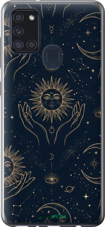 2D пластиковый чехол Celestial Harmony: Sun & Moon Gold Mystic Pattern для Samsung Galaxy A21s A217F - 6778t-1943 изображение 