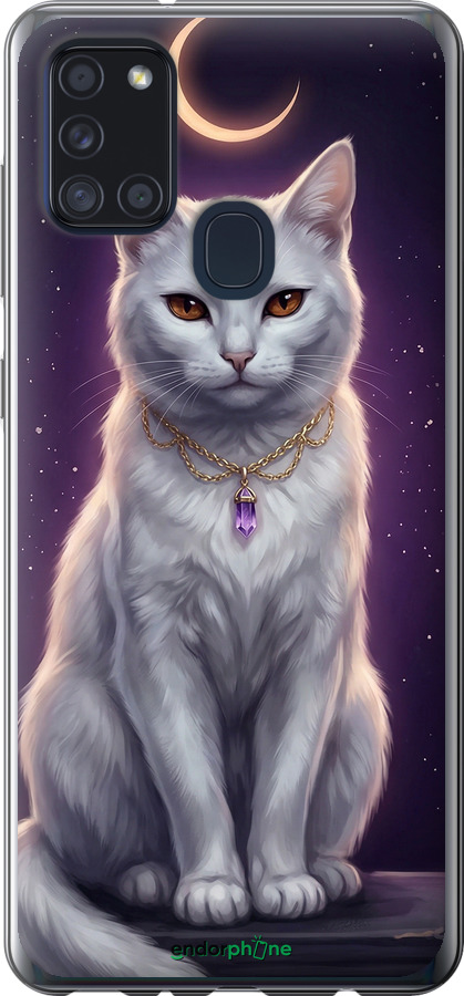 Силиконовый чехол Mystic White Cat Gothic Dark Purple Gold для Samsung Galaxy A21s A217F - 6805u-1943 изображение 