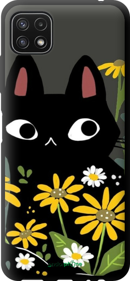 TPU чехол Черный кот с цветами для Samsung Galaxy A22 5G A226B - 6448b-2581 изображение 