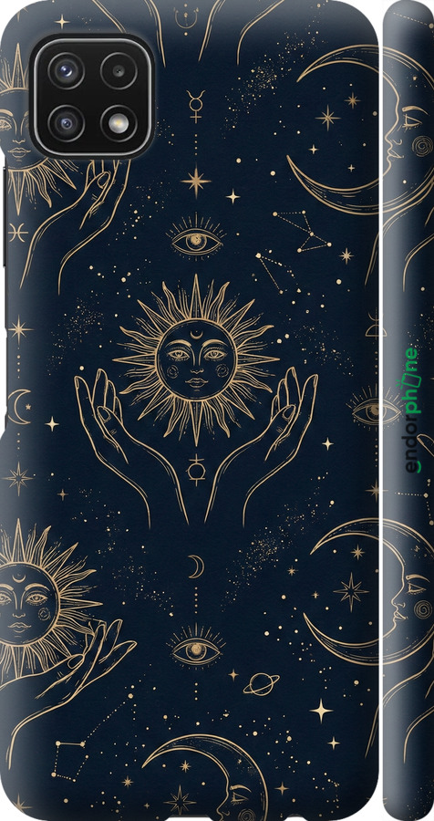 3D пластиковий матовий чехол Celestial Harmony: Sun & Moon Gold Mystic Pattern для Samsung Galaxy A22 5G A226B - 6778m-2581 изображение 