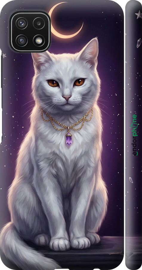 3D пластиковий матовий чехол Mystic White Cat Gothic Dark Purple Gold для Samsung Galaxy A22 5G A226B - 6805m-2581 изображение 
