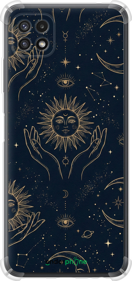 Силикон с усиленными углами чехол Celestial Harmony: Sun & Moon Gold Mystic Pattern для Samsung Galaxy A22 5G A226B - 6778sp-2581 изображение 