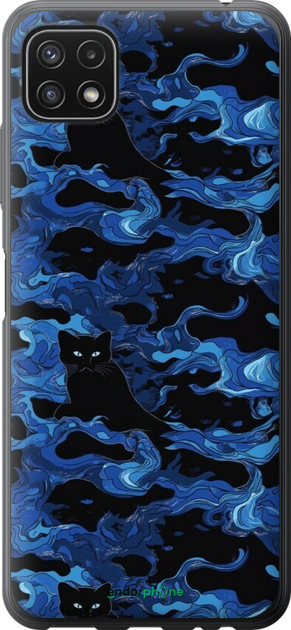 Силіконовий чехол Візерунок чорних котів на блакитному фоні для Samsung Galaxy A22 5G A226B - 6525u-2581 изображение 