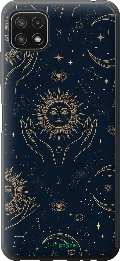 Силиконовый чехол Celestial Harmony: Sun & Moon Gold Mystic Pattern для Samsung Galaxy A22 5G A226B - 6778u-2581 изображение 