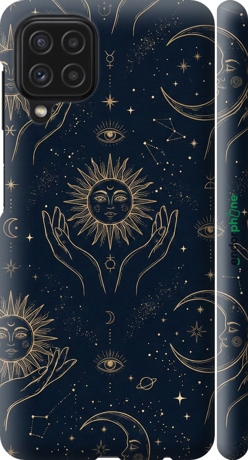 3D пластиковый матовый чехол Celestial Harmony: Sun & Moon Gold Mystic Pattern для Samsung Galaxy M22 M225F - 6778m-2551 изображение 
