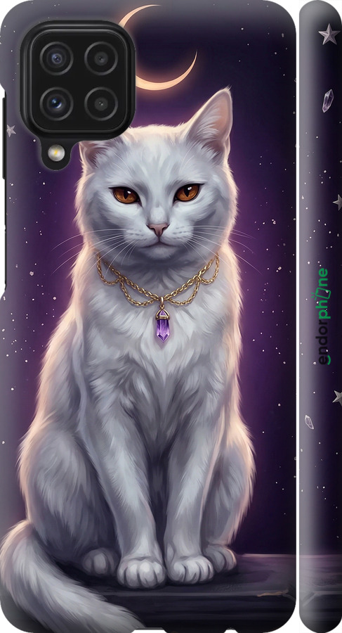 3D пластиковый матовый чехол Mystic White Cat Gothic Dark Purple Gold для Samsung Galaxy M32 M325F - 6805m-2558 изображение 