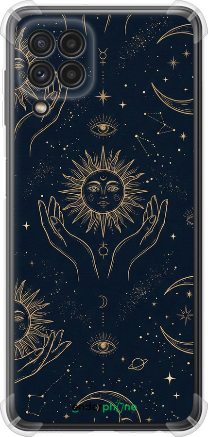 Силикон с усиленными углами чехол Celestial Harmony: Sun & Moon Gold Mystic Pattern для Samsung Galaxy M32 M325F - 6778sp-2558 изображение 
