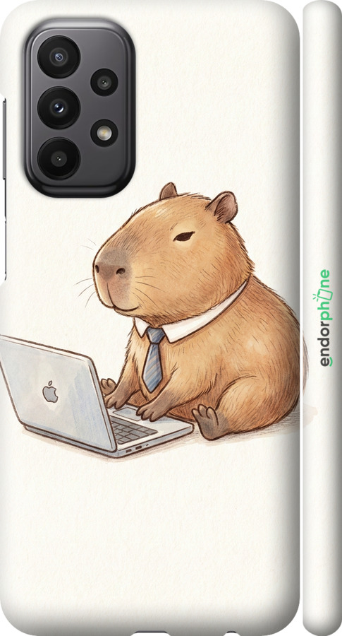 3D пластиковый матовый чехол Funny Capybara CEO Working для Samsung Galaxy A23 A235F - 6777m-2587 изображение 