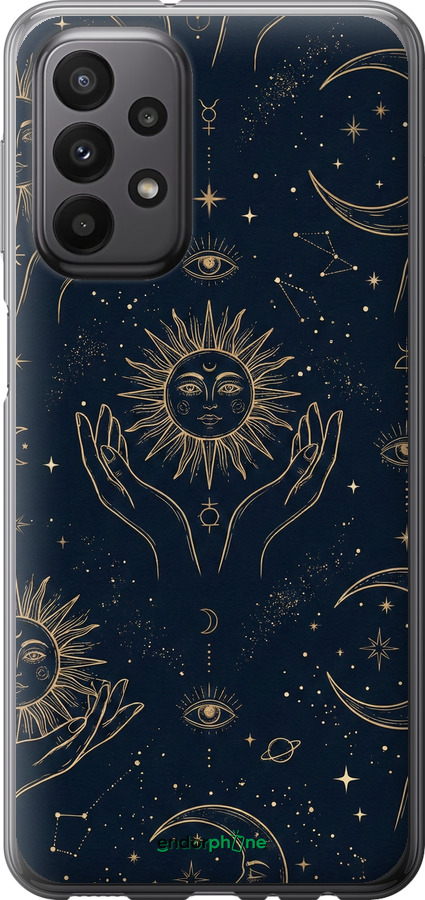 Силиконовый чехол Celestial Harmony: Sun & Moon Gold Mystic Pattern для Samsung Galaxy A23 A235F - 6778u-2587 изображение 