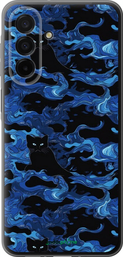 Силиконовый чехол Абстрактный узор черных котов на синем фоне для Samsung Galaxy A26 - 6525u-3881 изображение 
