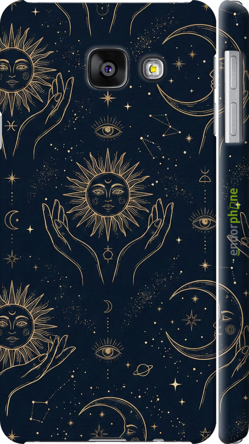 3D пластиковий матовий чехол Celestial Harmony: Sun & Moon Gold Mystic Pattern для Samsung Galaxy A3 (2016) A310F - 6778m-159 изображение 
