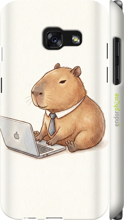 3D пластиковый матовый чехол Funny Capybara CEO Working для Samsung Galaxy A3 (2017) - 6777m-443 изображение 