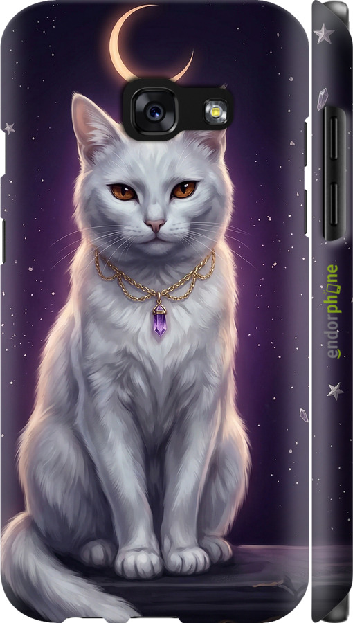 3D пластиковий матовий чехол Mystic White Cat Gothic Dark Purple Gold для Samsung Galaxy A3 (2017) - 6805m-443 изображение 