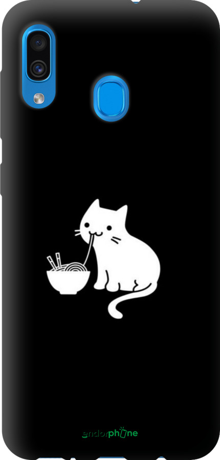 TPU чехол С милым котом на черном фоне для Samsung Galaxy A20 2019 A205F - 6528b-1761 изображение 