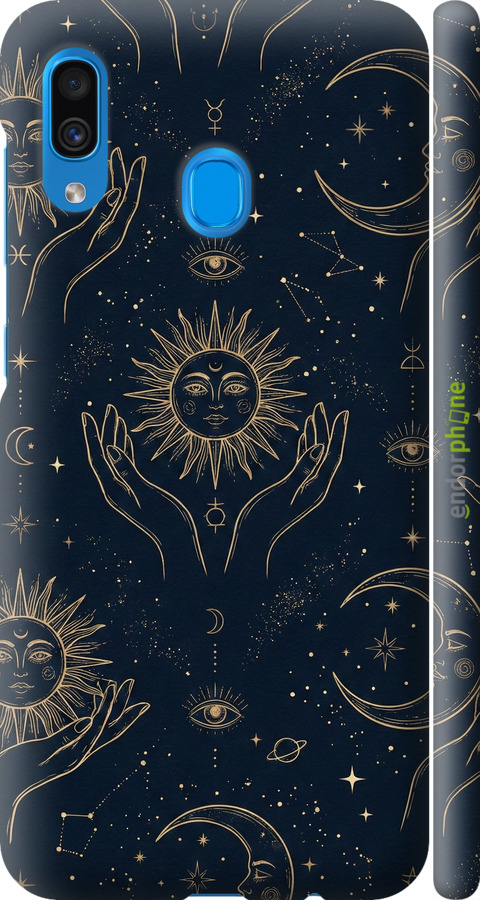 3D пластиковый матовый чехол Celestial Harmony: Sun & Moon Gold Mystic Pattern для Samsung Galaxy A30 2019 A305F - 6778m-1670 изображение 