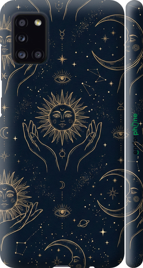 3D пластиковий матовий чехол Celestial Harmony: Sun & Moon Gold Mystic Pattern для Samsung Galaxy A31 A315F - 6778m-1908 изображение 