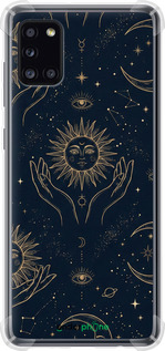 Силикон с усиленными углами чехол Celestial Harmony: Sun & Moon Gold Mystic Pattern для Samsung Galaxy A31 A315F - 6778sp-1908 изображение 