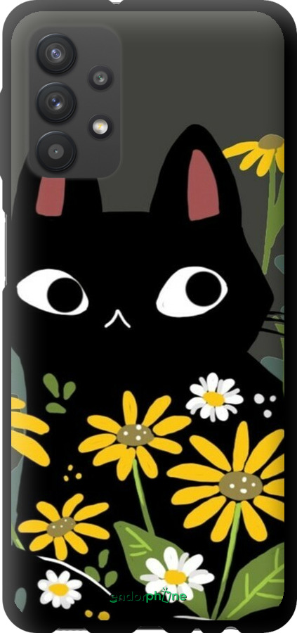 TPU чехол Чорний кіт з квітами для Samsung Galaxy A32 A325F - 6448b-2204 изображение 