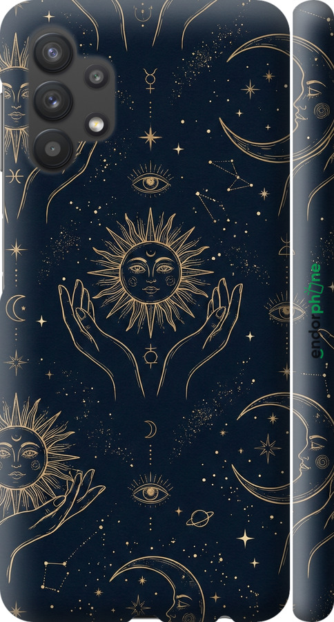 3D пластиковий матовий чехол Celestial Harmony: Sun & Moon Gold Mystic Pattern для Samsung Galaxy A32 A325F - 6778m-2204 изображение 