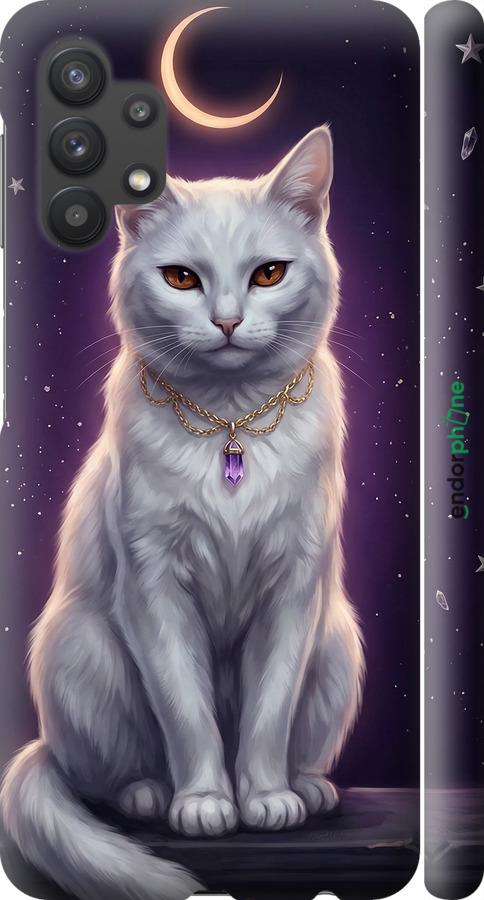 3D пластиковый матовый чехол Mystic White Cat Gothic Dark Purple Gold для Samsung Galaxy A32 A325F - 6805m-2204 изображение 