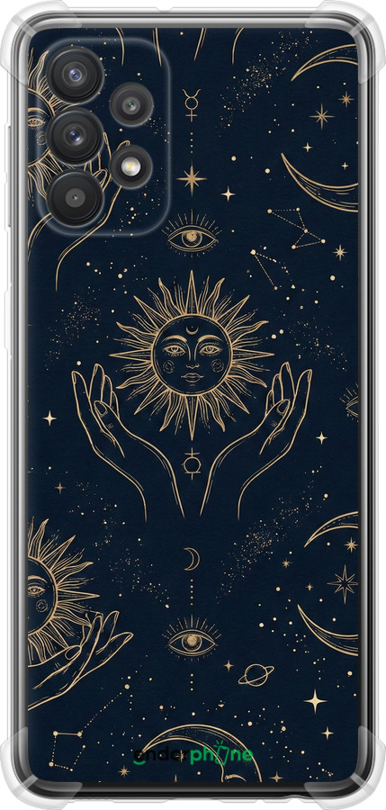 Силіконовий протиударний с посиленими кутами чехол Celestial Harmony: Sun & Moon Gold Mystic Pattern для Samsung Galaxy A32 A325F - 6778sp-2204 изображение 