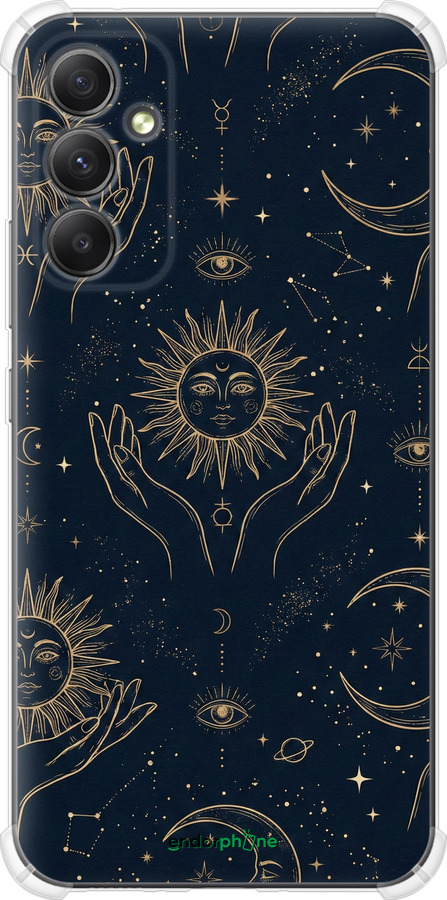 Силикон с усиленными углами чехол Celestial Harmony: Sun & Moon Gold Mystic Pattern для Samsung Galaxy A34 A346E - 6778sp-2936 изображение 