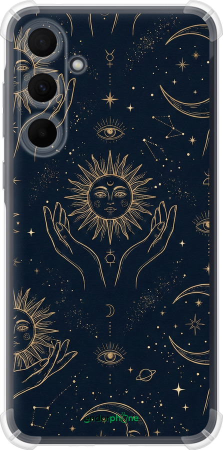 Силіконовий протиударний с посиленими кутами чехол Celestial Harmony: Sun & Moon Gold Mystic Pattern для Samsung Galaxy A35 - 6778sp-3499 изображение 
