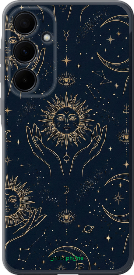 Силиконовый чехол Celestial Harmony: Sun & Moon Gold Mystic Pattern для Samsung Galaxy A35 - 6778u-3499 изображение 