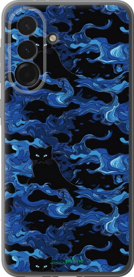 Силиконовый чехол Абстрактный узор черных котов на синем фоне для Samsung Galaxy A36 - 6525u-3836 изображение 