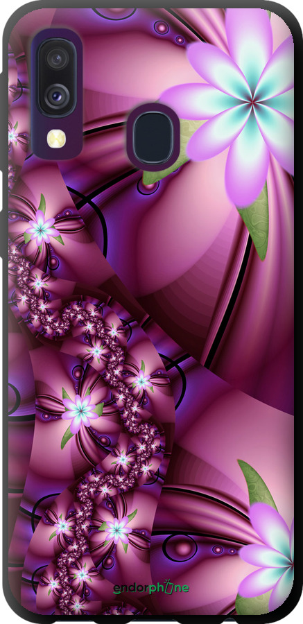 

TPU чорний чохол "Квіткова мозаїка" для Samsung Galaxy A40 2019 A405F, Рожевий