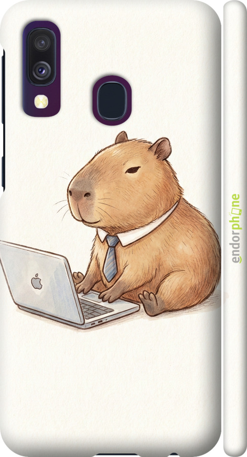 3D пластиковый матовый чехол Funny Capybara CEO Working для Samsung Galaxy A40 2019 A405F - 6777m-1672 изображение 