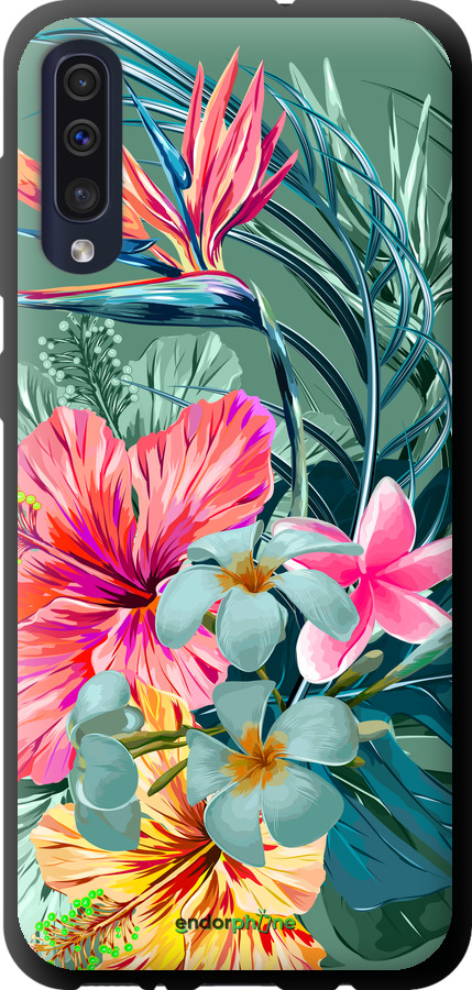 TPU чехол Тропические цветы v1 для Samsung Galaxy A50 2019 A505F - 4667b-1668 изображение 