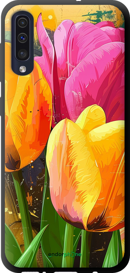 TPU чехол Нарисованные тюльпаны для Samsung Galaxy A50 2019 A505F - 5990b-1668 изображение 