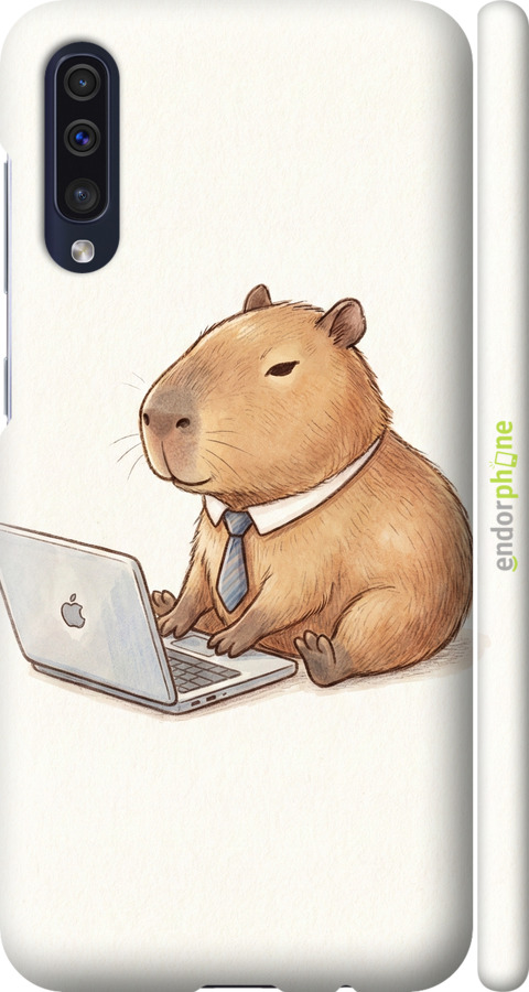 3D пластиковый матовый чехол Funny Capybara CEO Working для Samsung Galaxy A50 2019 A505F - 6777m-1668 изображение 