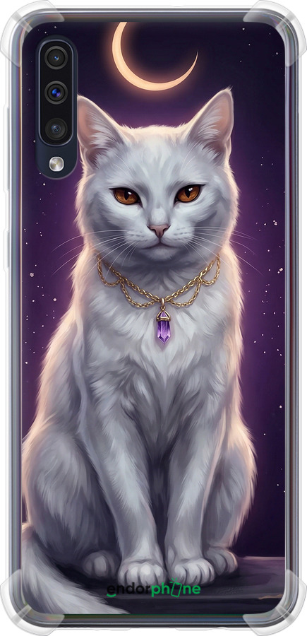 Силикон с усиленными углами чехол Mystic White Cat Gothic Dark Purple Gold для Samsung Galaxy A50 2019 A505F - 6805sp-1668 изображение 