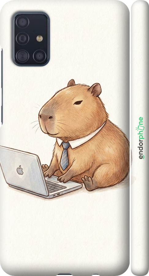 3D пластиковий матовий чехол Funny Capybara CEO Working для Samsung Galaxy A51 2020 A515F - 6777m-1827 изображение 