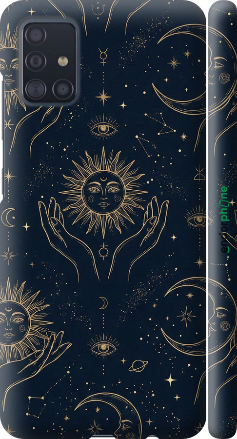3D пластиковий матовий чехол Celestial Harmony: Sun & Moon Gold Mystic Pattern для Samsung Galaxy A51 2020 A515F - 6778m-1827 изображение 