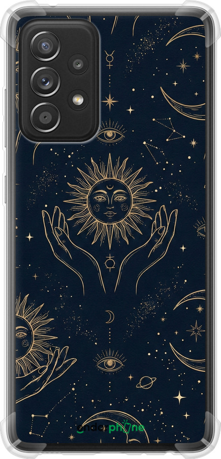 Силикон с усиленными углами чехол Celestial Harmony: Sun & Moon Gold Mystic Pattern для Samsung Galaxy A52 - 6778sp-2251 изображение 
