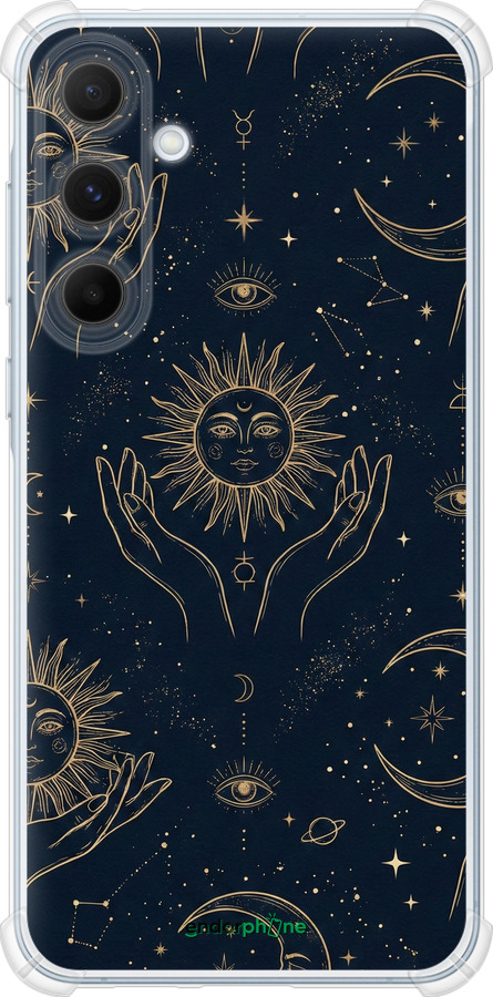Силіконовий протиударний с посиленими кутами чехол Celestial Harmony: Sun & Moon Gold Mystic Pattern для Samsung Galaxy A55 - 6778sp-3617 изображение 