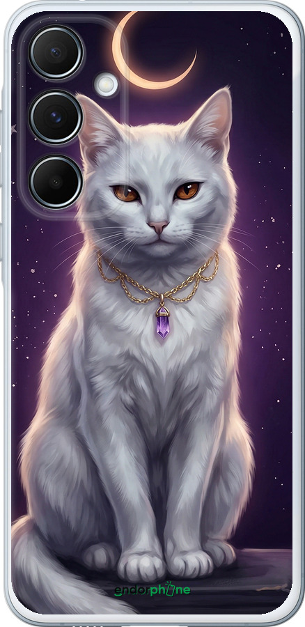 Силиконовый чехол Mystic White Cat Gothic Dark Purple Gold для Samsung Galaxy A55 - 6805u-3617 изображение 