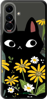 TPU чехол Черный кот с цветами для Samsung Galaxy A56 - 6448b-3882 изображение 