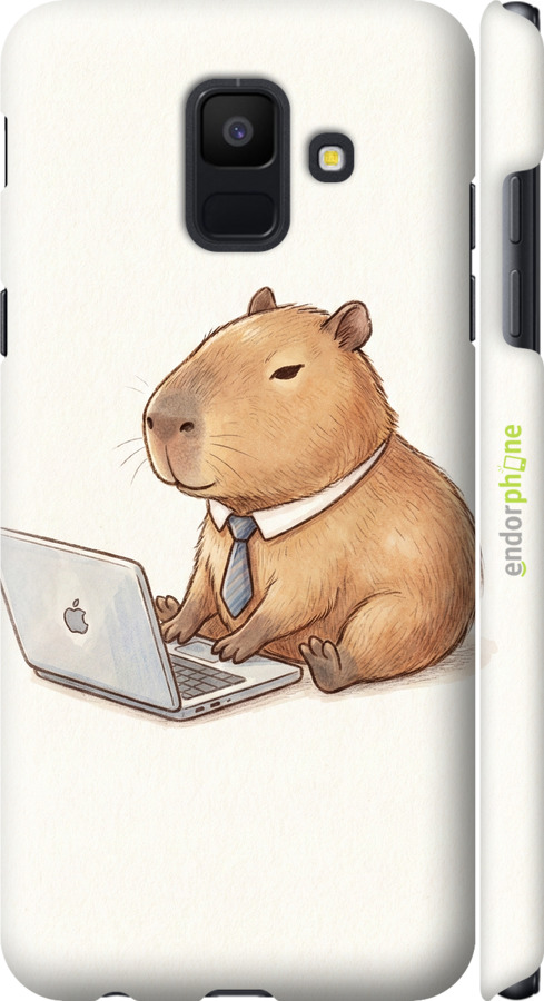 3D пластиковый матовый чехол Funny Capybara CEO Working для Samsung Galaxy A6 2018 - 6777m-1480 изображение 