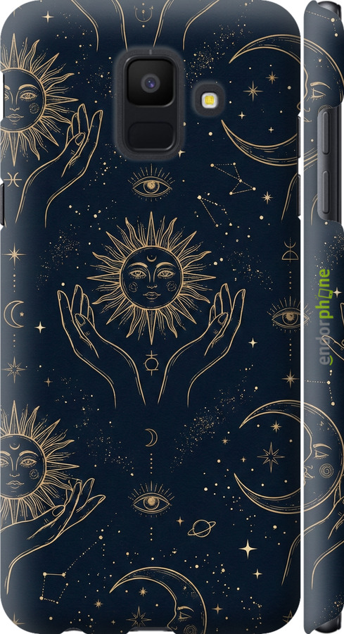 3D пластиковый матовый чехол Celestial Harmony: Sun & Moon Gold Mystic Pattern для Samsung Galaxy A6 2018 - 6778m-1480 изображение 
