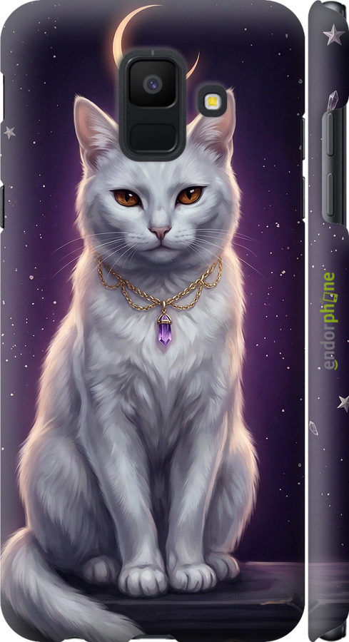 3D пластиковый матовый чехол Mystic White Cat Gothic Dark Purple Gold для Samsung Galaxy A6 2018 - 6805m-1480 изображение 