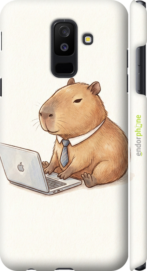 3D пластиковый глянцевый чехол Funny Capybara CEO Working для Samsung Galaxy A6 Plus 2018 - 6777c-1495 изображение 