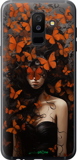 2D пластиковый чехол Девушка с оранжевыми бабочками для Samsung Galaxy A6 Plus 2018 - 5941t-1495 изображение 